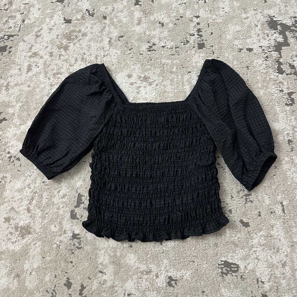 Old Navy Black Fitted Puff-Sleeve Smocked Top Size Small